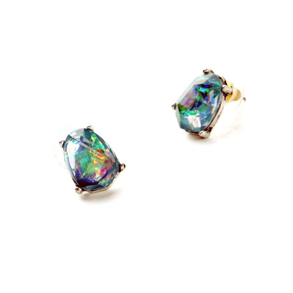 Emerald Green Tri-Oval CZ Stud Earrings - Picture 2 of 3